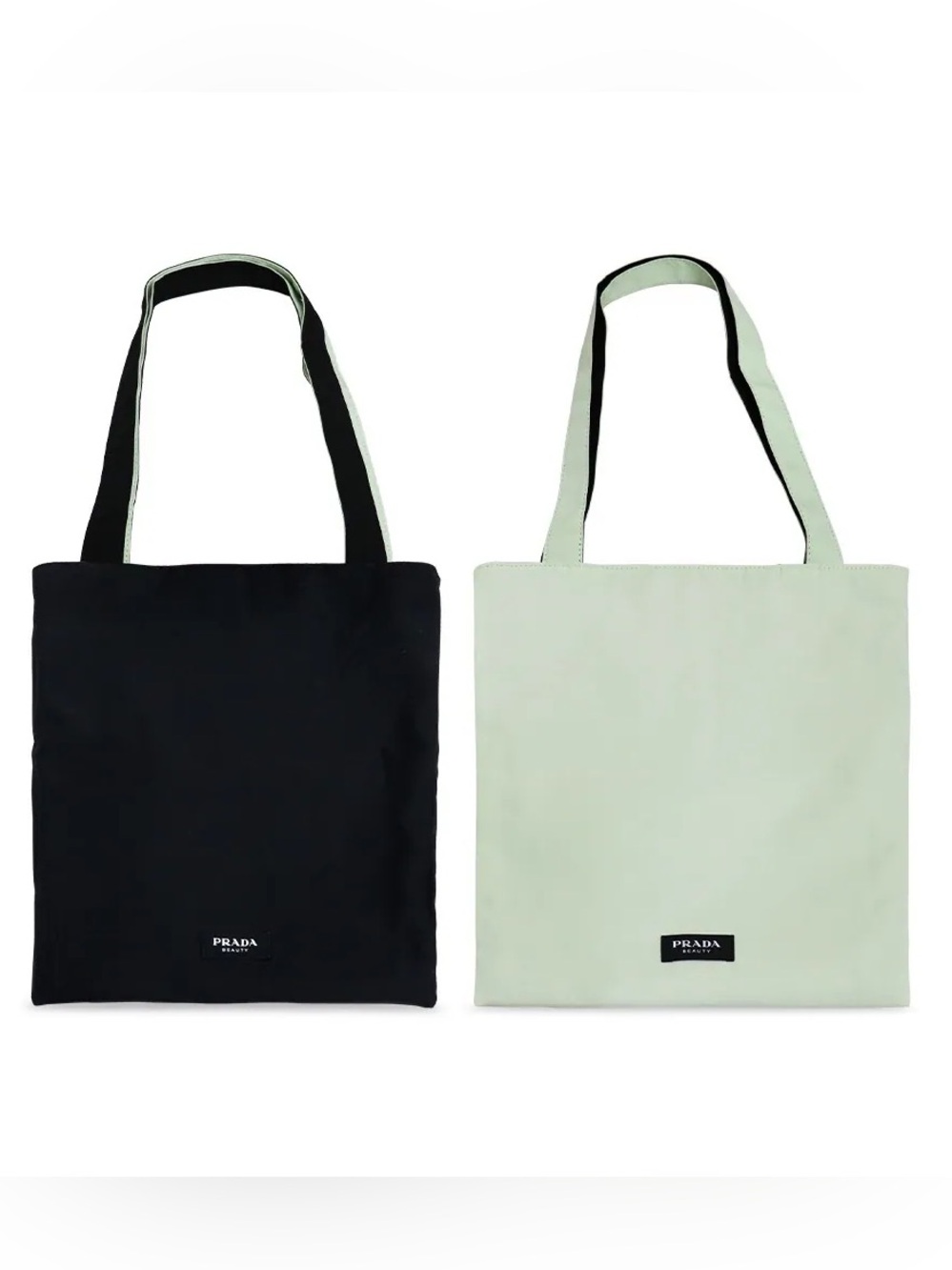 PRADA REVERSIBLE Light Green BLACK Tote Bag Logo mint purse canvas